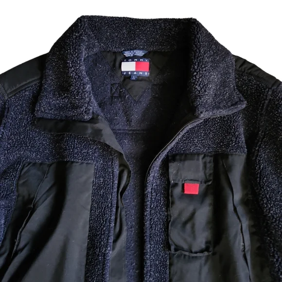 Vtg Y2K 2001 Tommy Hilfiger Fleece Full Zip Jacket Men's L Large Logo Flag TH
